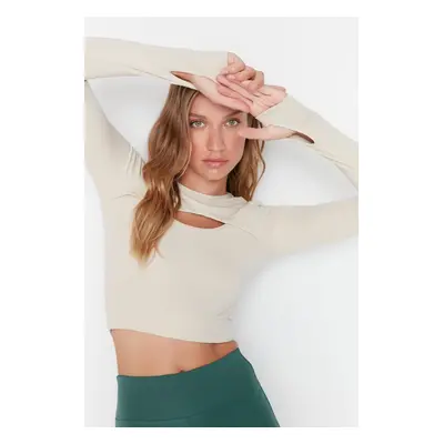 Trendyol Stone Crop Window/Cut Out and Thumb Hole Detailed Knitted Sports Top/Blouse