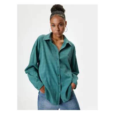 Koton Oversize Shirt Long Sleeve Textured Classic Collar Buttoned