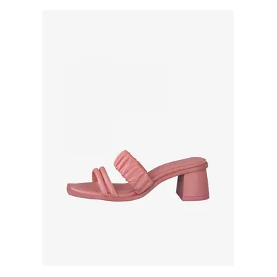 Pink leather heeled slippers Tamaris - Women's