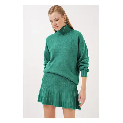 Bigdart Sweater Skirt Knitwear Two Piece Set - Emerald Green