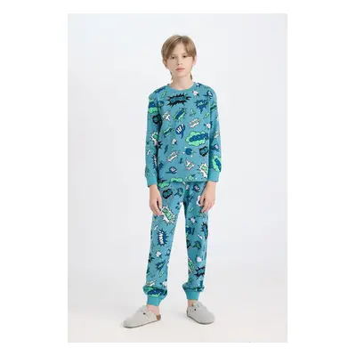 DEFACTO Boy's Pajama Set Patterned Long Sleeve Top Elastic Waist Long Bottom