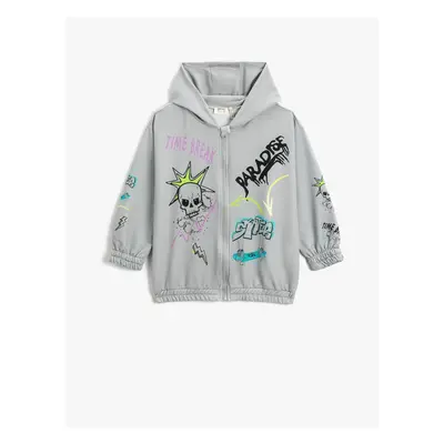 Koton Zipper Printed Hooded Sweatshirt