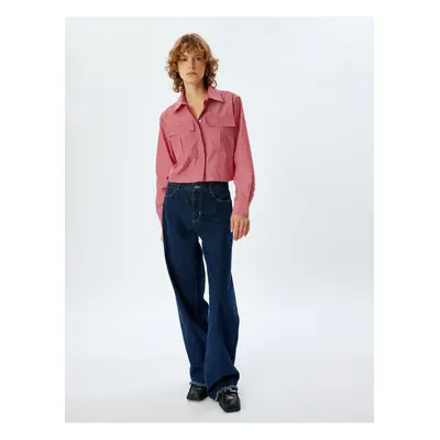 Koton Crop Shirt Long Sleeve Classic Collar Buttoned Pocket Detail