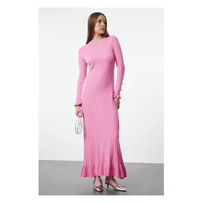 Trendyol Pink Ruffle Skirt Rib Knit Dress