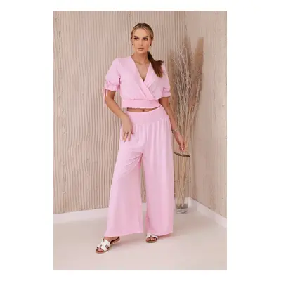 Women's set blouse + trousers - light pink