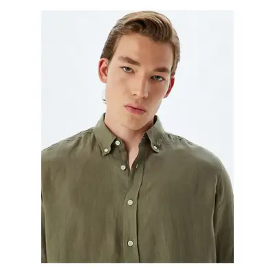 Koton Linen Shirt Long Sleeve Button-down Collar Detail