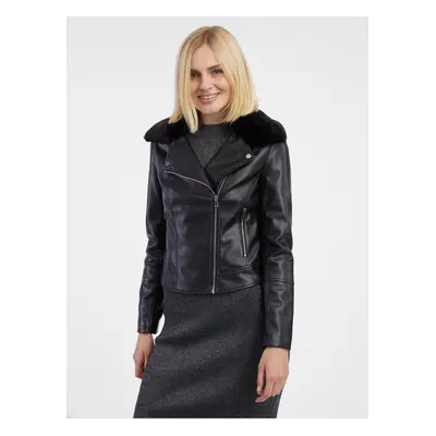 Orsay Black Leatherette Jacket with Faux Fur - Women