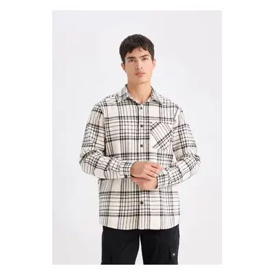 DEFACTO Regular Fit Plaid Flannel Pocket Detail Long Sleeve Shirt