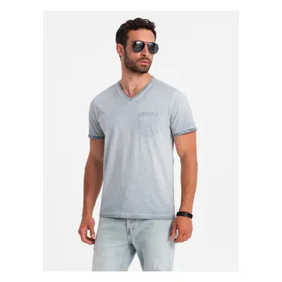 Ombre Men's brindle V-neck T-shirt with pocket - grey