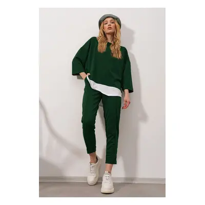 Trend Alaçatı Stili Women's Emerald Green Crew Neck Color Garnish Blouse And Double Pocket Rib S