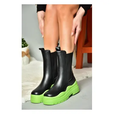 Fox Shoes N280420009 Black/Light Green Women's Boots with a thick sole