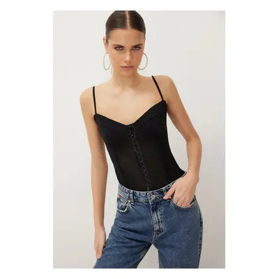 Trendyol Black Transparent Knitted Tulle Bodysuit