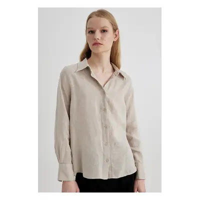 DEFACTO Oversize Wide Fit 100% Linen Long Sleeve Shirt