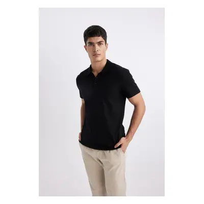 DEFACTO Slim Fit Slim Cut Polo Collar Short Sleeve Cotton Basic Plain T-Shirt