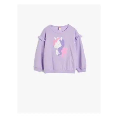 Koton Sweatshirt Unicorn Appliqued Ruffle Detailed Cotton Raised