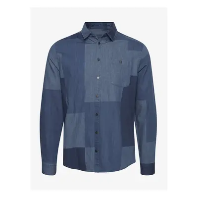 Blue Denim Patterned Shirt Blend Patchwork - Men