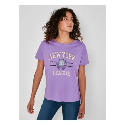 Purple T-shirt with Noisy May Preppy print - Women's