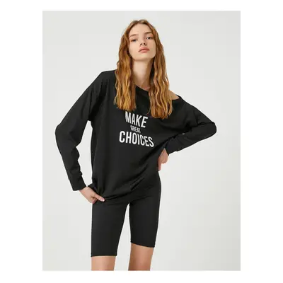 Koton Oversized Sports Sweatshirt with Print Window Detailed