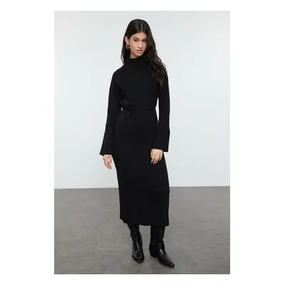 Trendyol Black Rib/Camisole Belted Knitwear Dress