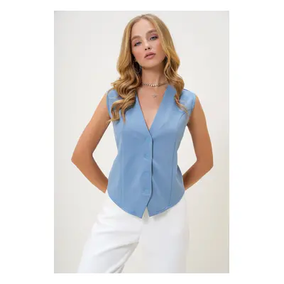 Trend Alaçatı Stili Women's Blue Body-fitting Adjustable Woven Vest