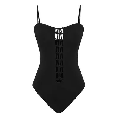 Trendyol Black*001 Plain Strapless Sleeveless Swimsuit with Piping