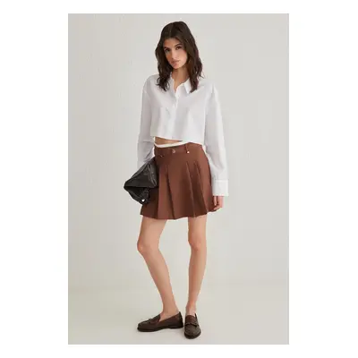 Trendyol Brown Couple Pleated Mini Woven with Belt Detail Skirt