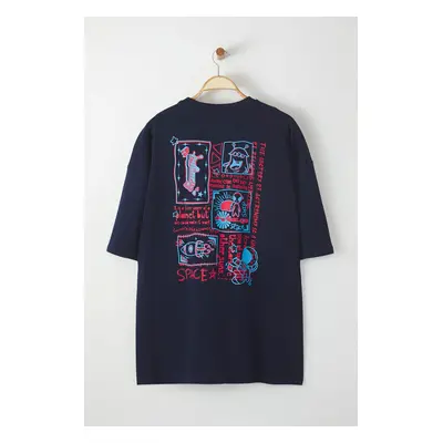 Trendyol Plus Size Navy Blue Oversize/Wide Cut 100% Cotton T-Shirt