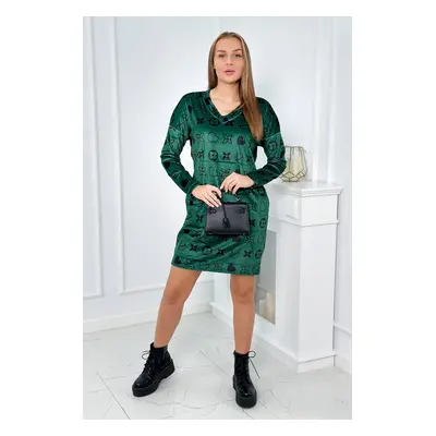 Velvet dress with decorative pattern green + black