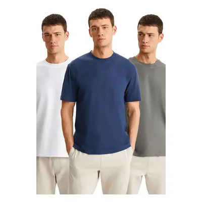 GRIMELANGE Cultıvated Men's 3-Piece Thick Textured Regular 100% Organic Cotton Byz/Grey/Navy T-S