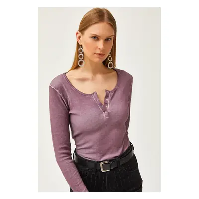 Olalook Women's Washed Purple Placket Camisole Blouse