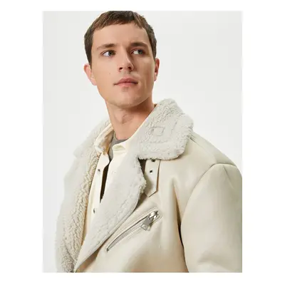 Koton Suede Look Fur Biker Jacket Slim Fit