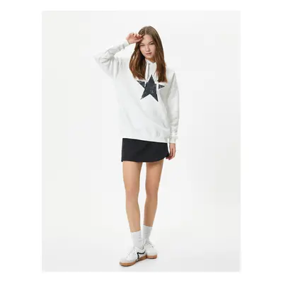 Koton Oversize Hooded Sweatshirt Star Printed Long Sleeve