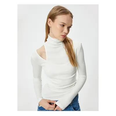 Koton Long Sleeve T-Shirt Turtleneck Window Detailed Viscose Fabric