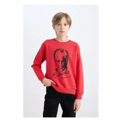 DEFACTO Boy Red Crew Neck Atatürk Printed Sweatshirt