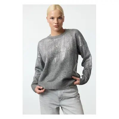 Trendyol Anthracite Soft Texture Crew Neck Basic Knitwear Sweater