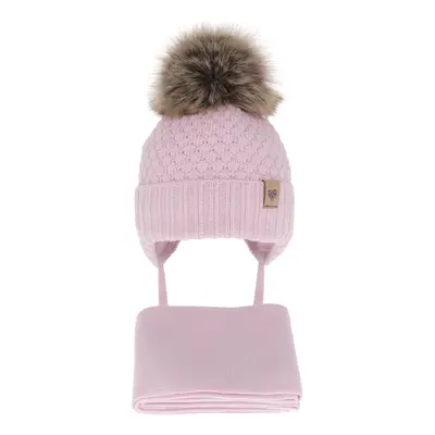 AGBO Girls winter set hat and scarf violet with pompom Bianca