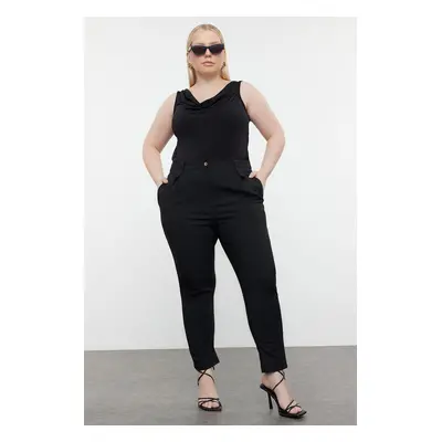 Trendyol Curve Black Carrot High Waist Polyviscose Woven Plus Size Fabric Trousers