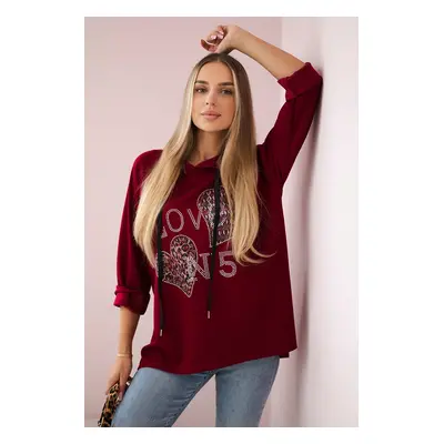 Włoski Oversized viscose sweatshirt Love burgundy