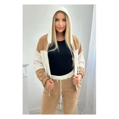 Ribbed velour set sweatshirt + camel trousers