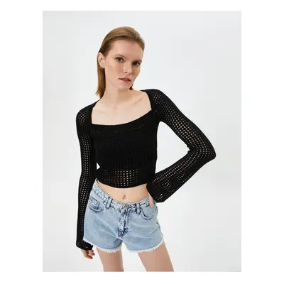 Koton Crop Crochet Top Long Sleeve Openwork