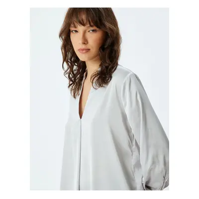 Koton Satin Blouse Judge Collar Cuffed Long Sleeves