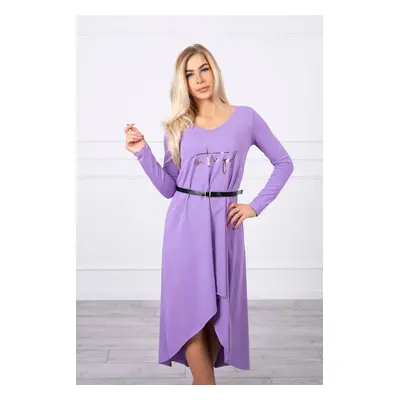 Dress with decorative belt and inscription purple