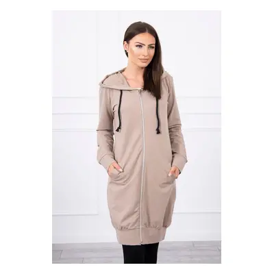 Dress with hood and hood in dark beige color