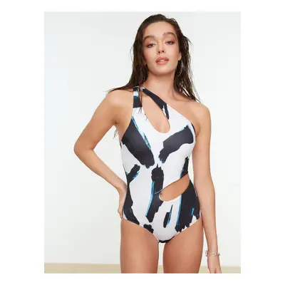 Black and white patterned swimsuit with cut-outs Trendyol - Women