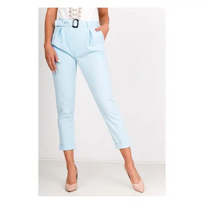 Stylish women's trousers with belt - blue