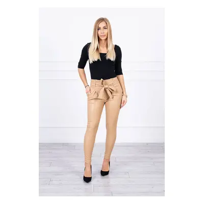 Leather trousers with tie front beige