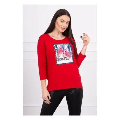 Blouse with flamingo graphics 3D red