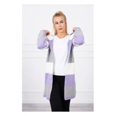 Tricolor striped sweater ecru+purple+gray