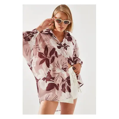 Bianco Lucci Women's Back Long Floral Patterned Shirt