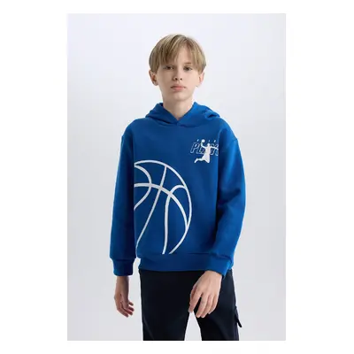 DEFACTO Boy's Hooded Sports Printed Thick Sweatshirt